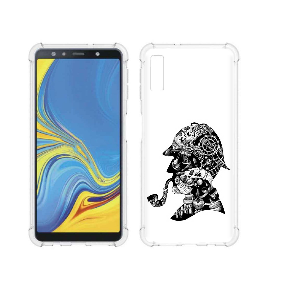 

Чехол MyPads Tocco для Samsung Galaxy A7 (2018) мужчина с трубкой абстракция, Прозрачный, Tocco