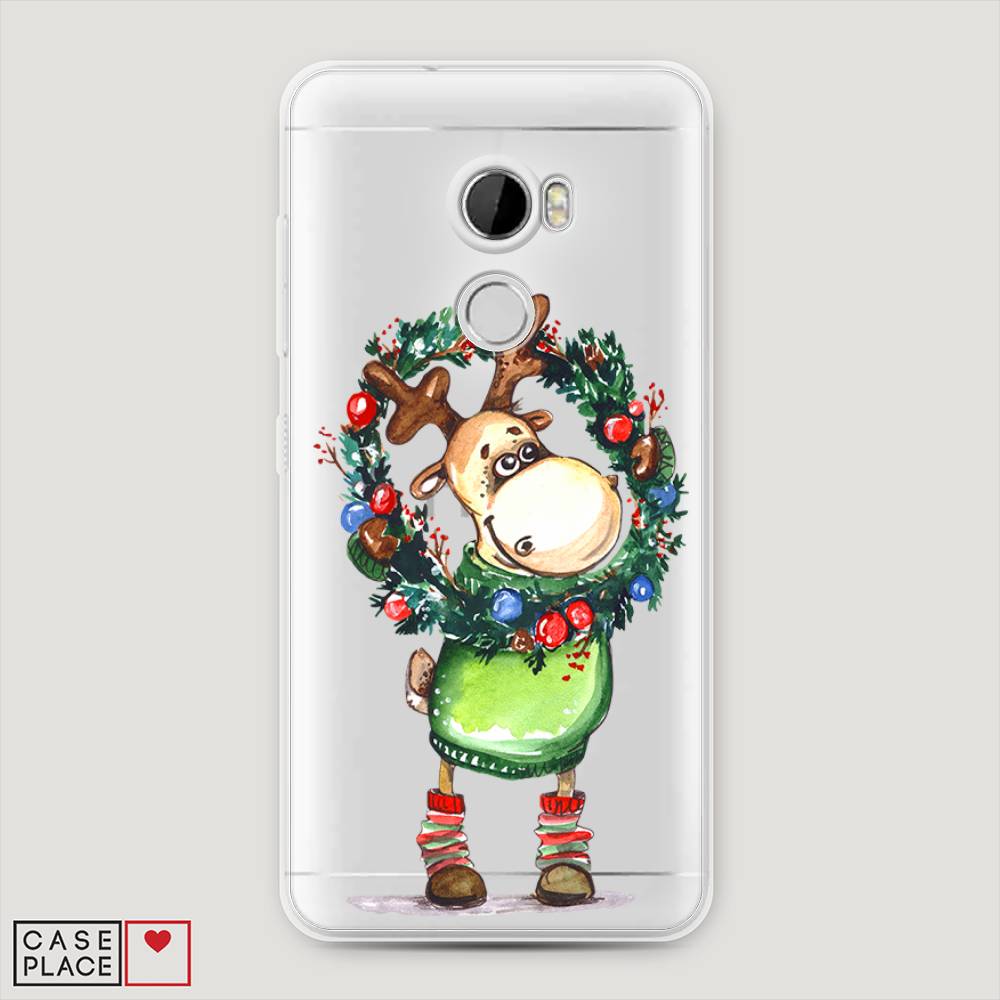 

Чехол на HTC One X10 "Олень с новогодним венком", 101850-4