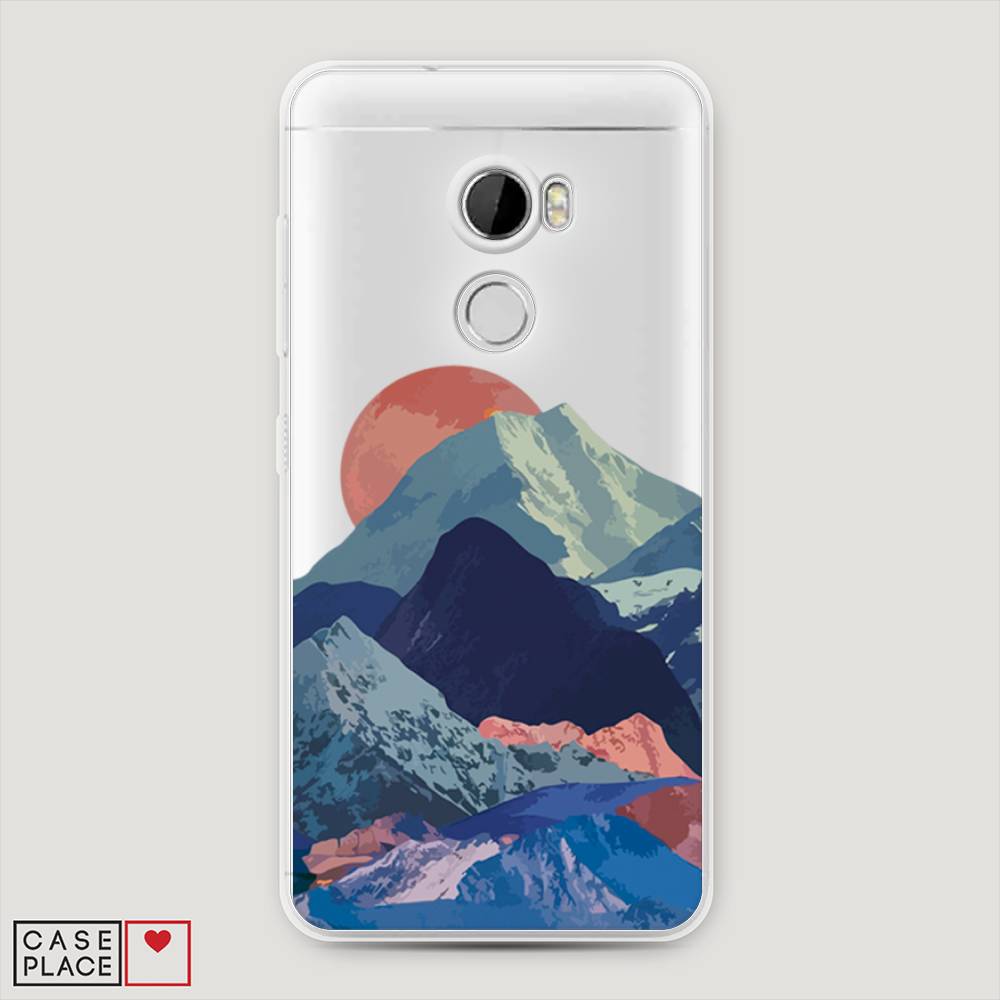 

Чехол на HTC One X10 "Закат в снежных горах", Красный;серый;голубой, 101850-2
