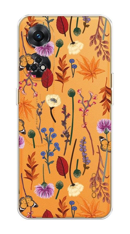 

Чехол на OPPO Reno 8T 4G "Orange Purple flowers", Оранжевый;красный;розовый;желтый;прозрачный, 2513250-1