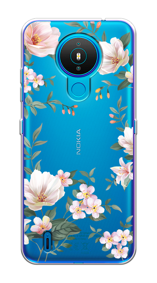 

Чехол на Nokia 1.4 "Beautiful white flowers", Бежевый;зеленый, 124550-1