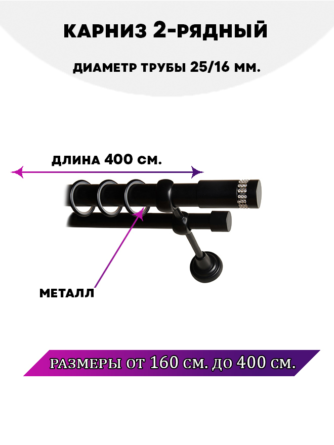 

Карниз металлический Lux Decor Париж двухрядный Черный матовый, 4 м, Париж
