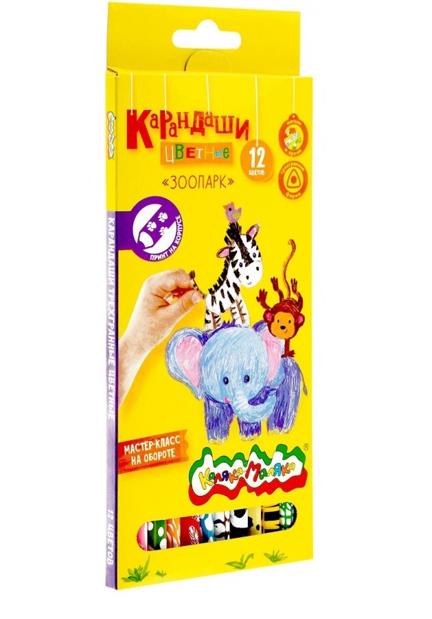 

Карандаши цветные Каляка-Маляка 12 цветов Зоопарк 3гр, с принтом на корпусе КТПКМ12, Разноцветные