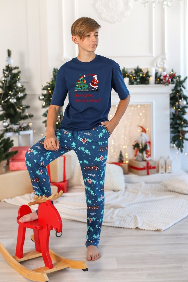 Пижама детская Виотекс Новогоднее чудо-2, синий, 146