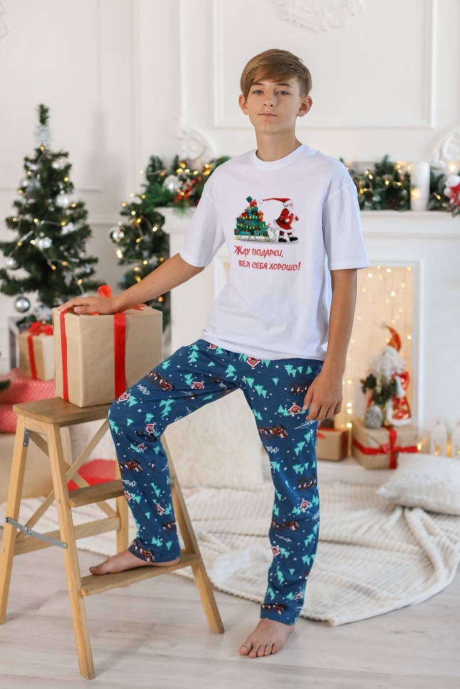 Пижама детская Виотекс Новогоднее чудо-2, белый, 140 пижама детская playtoday family look 42236034 белый красный 98