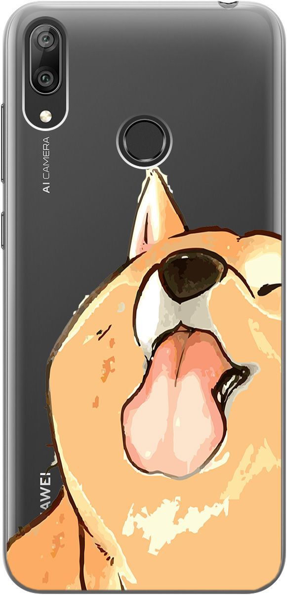 

Силиконовый чехол на Huawei Y7 (2019) "Shiba" прозрачный, Прозрачный;бежевый, 5286