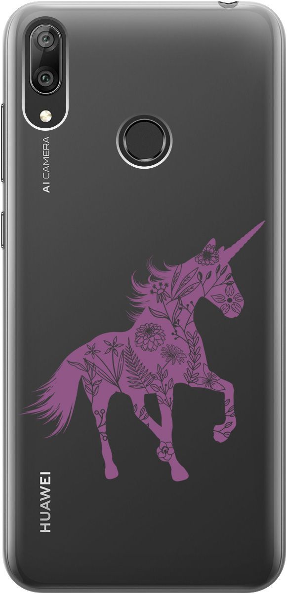 

Чехол на Huawei Y7 (2019) "Floral Unicorn" прозрачный, Прозрачный;фиолетовый, 5286