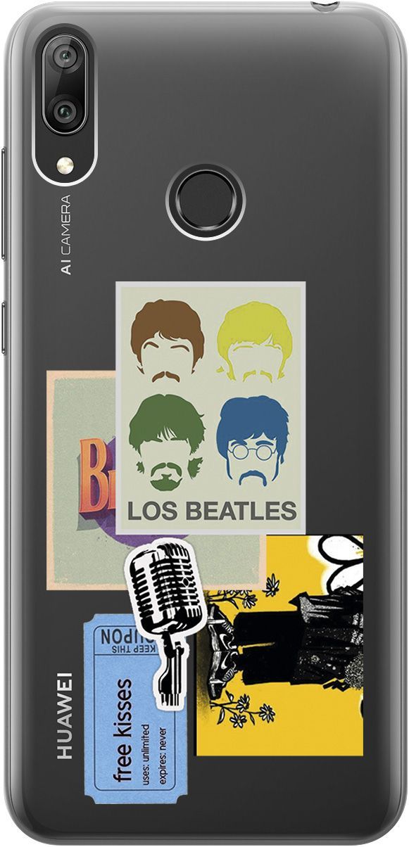 

Чехол на Huawei Y7 (2019) "Beatles Stickers" прозрачный, Прозрачный;бежевый, 5286