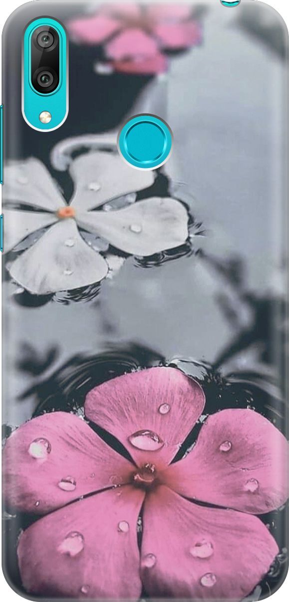 

Силиконовый чехол на Huawei Y7 (2019) "Фиалки в воде", Розовый;серый, 4507