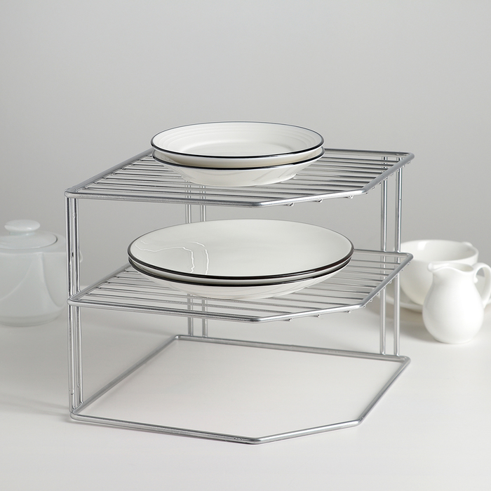 фото Подставка для посуды, 2 яруса, 25×25×20 см, цвет хром nobrand