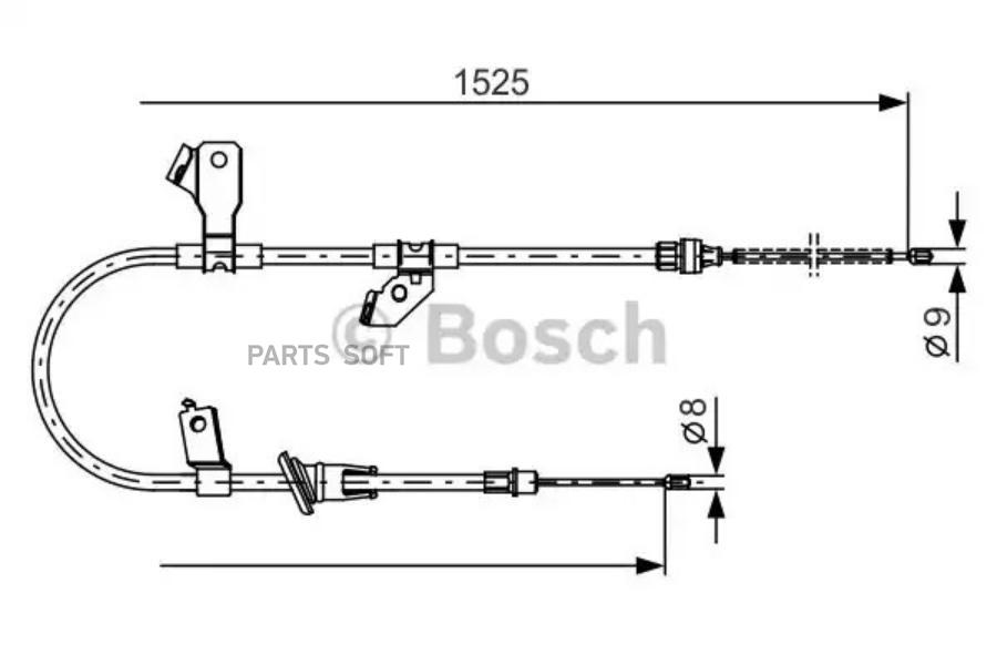 

1 987 482 247_трос ручника левый l=1525 drum smart forfour, mitsubishi colt 1.1-1.5i/cdi