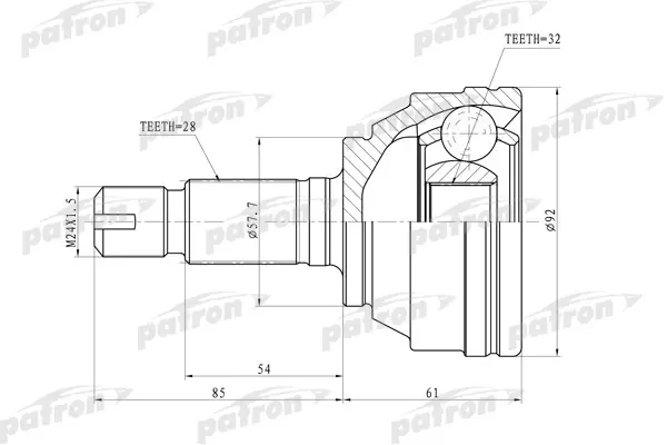 

ШРУС наружн 28x57,7x32 LAND ROVER: FREELANDER 4WD 02-05 PATRON PCV6893