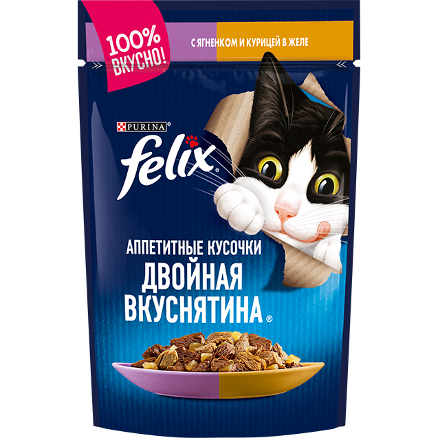 

Влажный корм для кошек Felix Двойной вкус ягненок курица 85 г