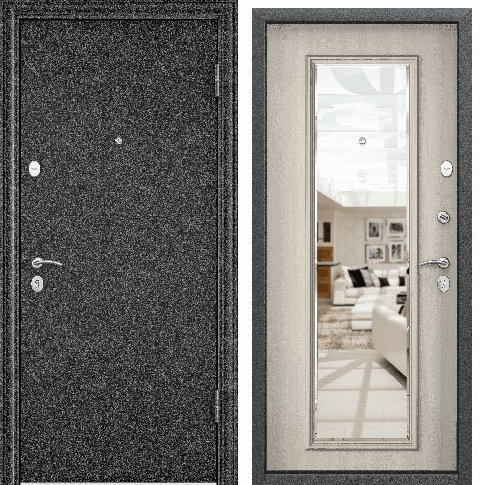 

Дверь входная для квартиры металлическая Torex Flat-L 860х2050, правый, черный, зеркало, Torex-1