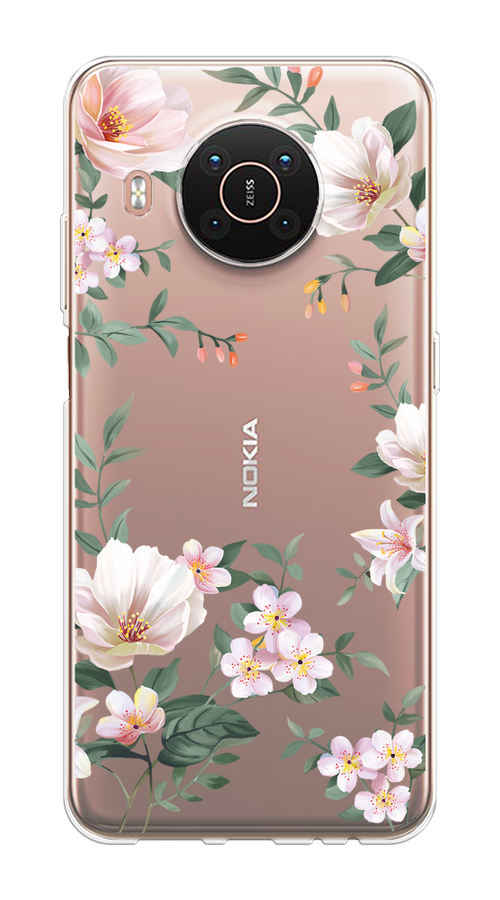 

Чехол на Nokia X20/X10 "Beautiful white flowers", Бежевый;зеленый, 124250-1