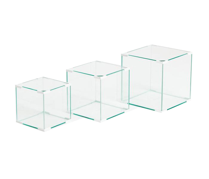 Комплект аквариумов Пижон Матрёшка куб, белый угол, 16, 27, 43 л
