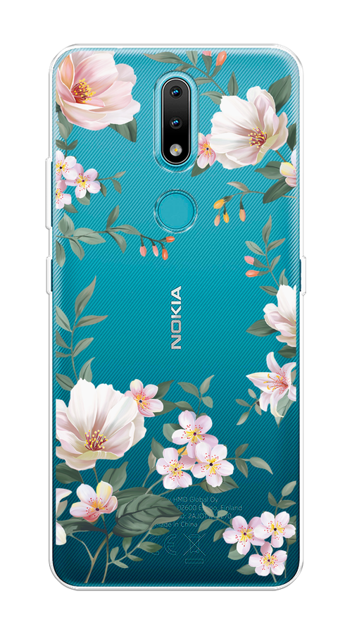 

Чехол на Nokia 2.4 "Beautiful white flowers", Бежевый;зеленый, 123850-1