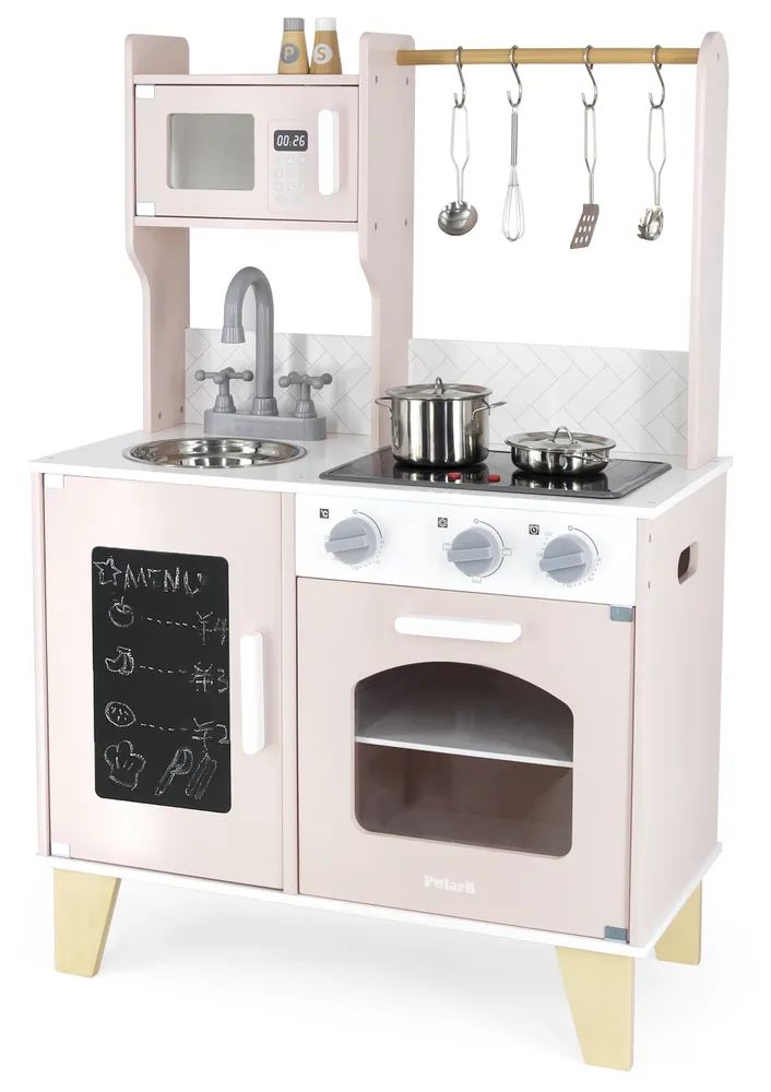Детская кухня Viga Polar B 44082, розовая, со светом и звуком, дерево, 60х29,5х89 см. кухня viga 44027