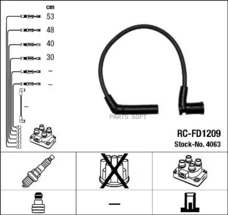 

NGK-NTK 4063 RC-FD1209_к-кт проводов!\ Ford Fiesta 1.25 16V/1.3 01 /Ka 1.3i 02 () 1шт