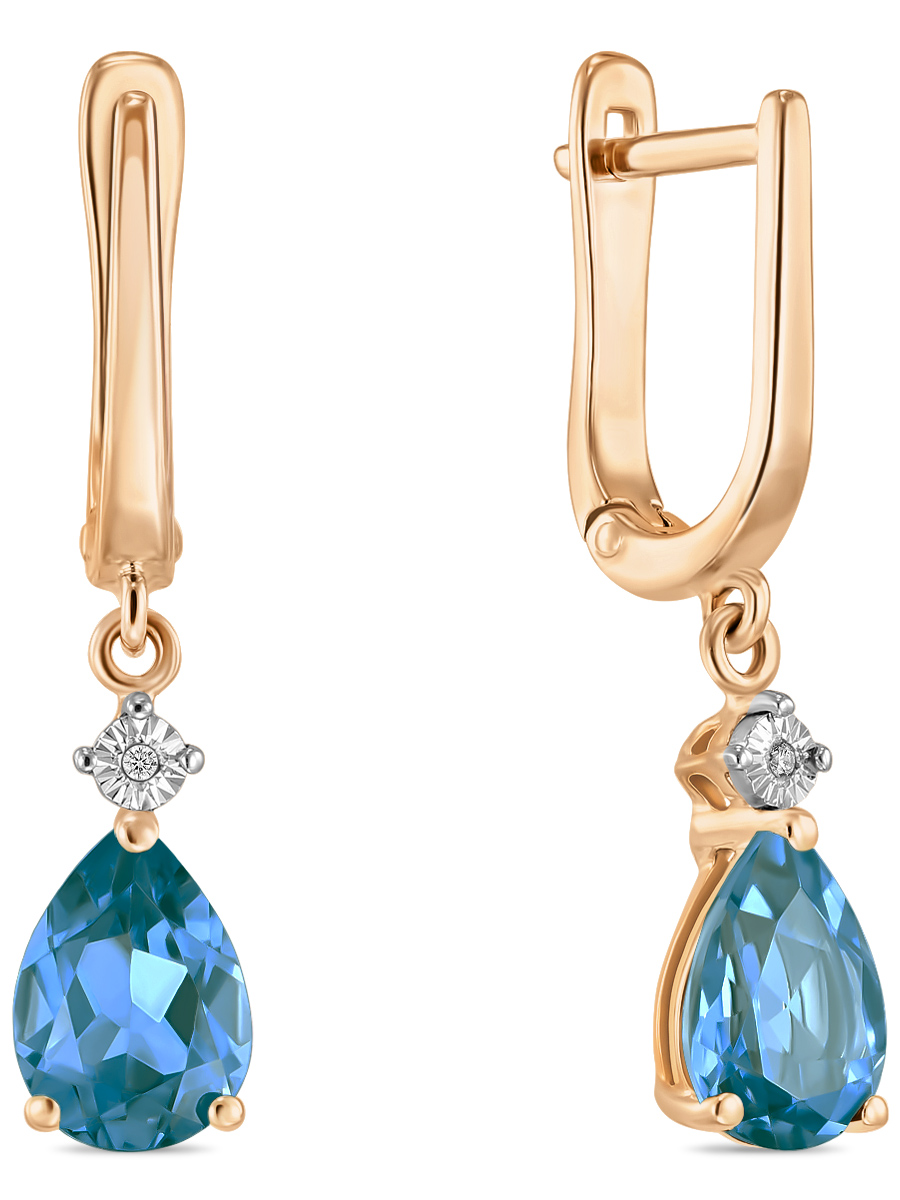 Серьги подвески из красного золота MIUZ Diamonds E01-33834, бриллиант/топаз