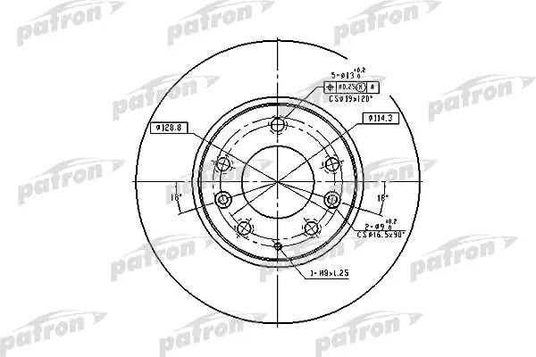 

Диск тормозной передн MAZDA: 6 02-, 6 Hatchback 02-, 6 Station Wagon 02- PATRON PBD4386