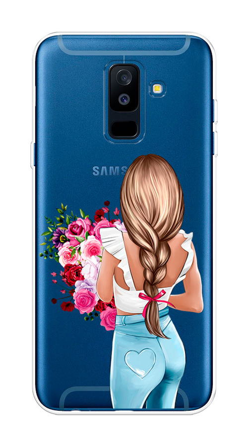 

Чехол на Samsung Galaxy A6 Plus "Девушка с цветами", Коричневый;розовый;голубой, 26050-6