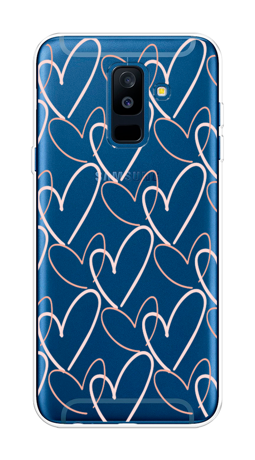 

Чехол на Samsung Galaxy A6 Plus "Узор из сердечек", Розовый;бежевый, 26050-6