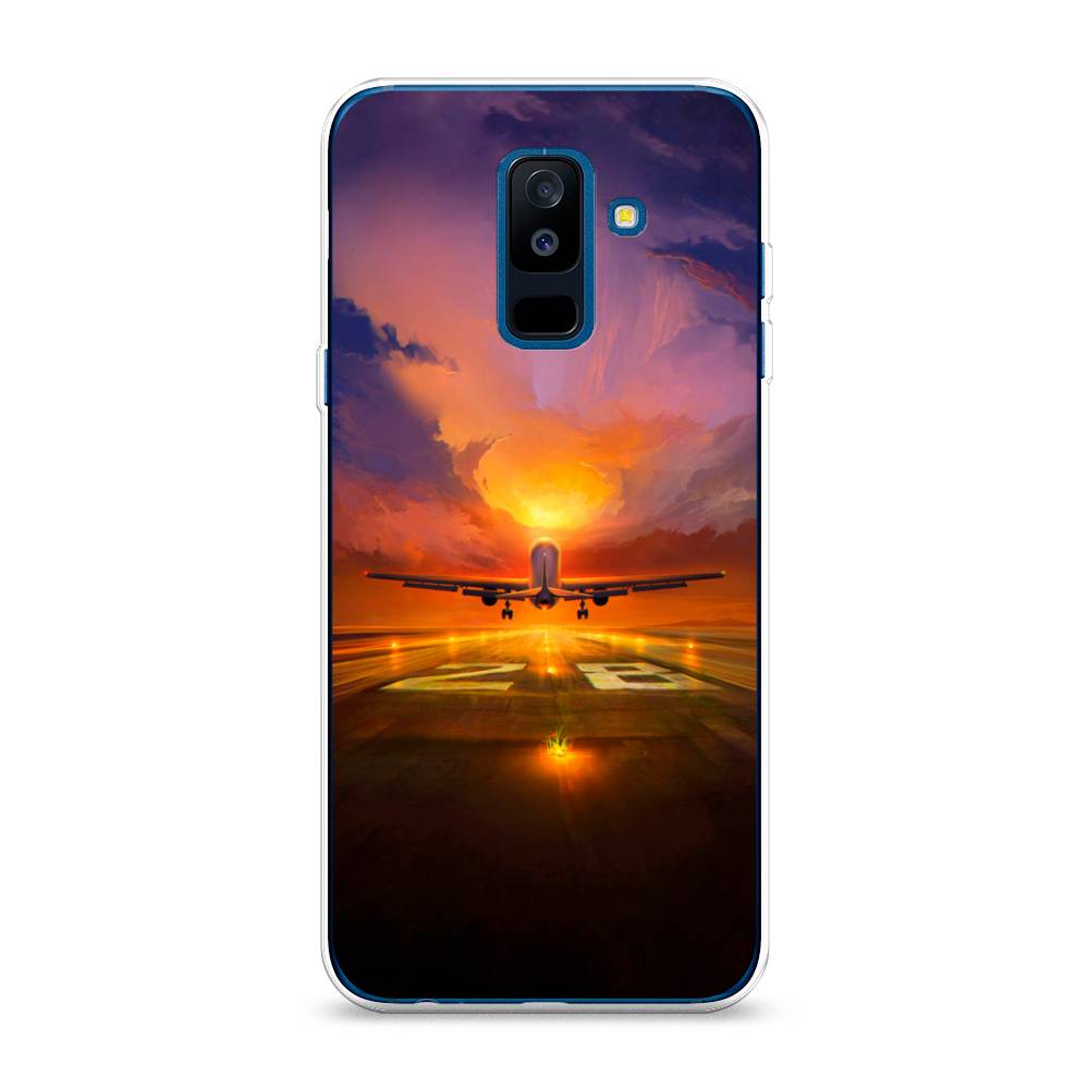 

Чехол на Samsung Galaxy A6 Plus "Самолет на посадке", Оранжевый;синий, 26050-6