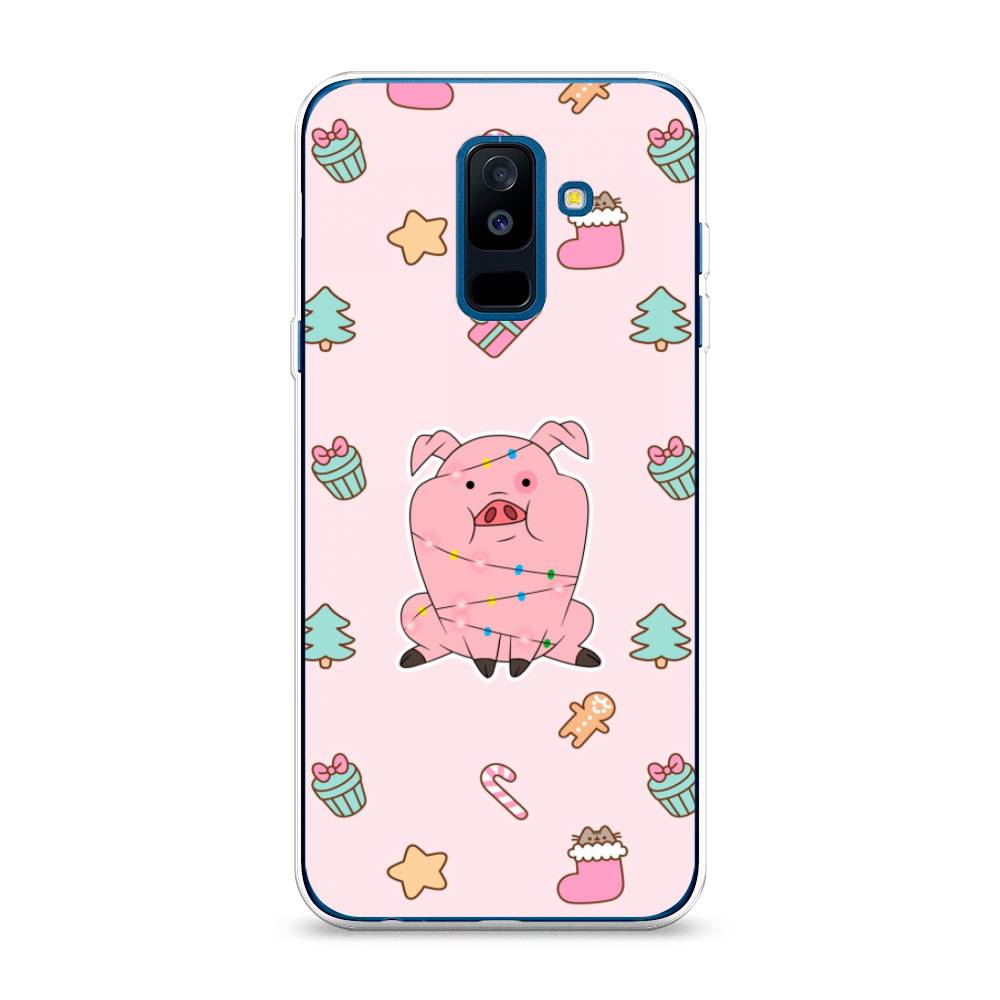 

Чехол на Samsung Galaxy A6 Plus "Розовая свинка", Розовый;зеленый, 26050-5