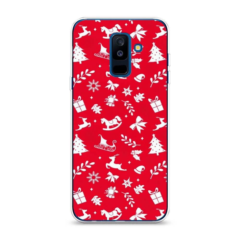 

Чехол на Samsung Galaxy A6 Plus "Красный новогодний фон", Красный;белый, 26050-5