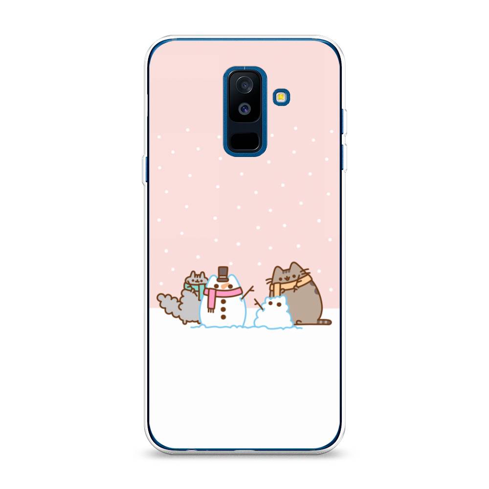

Чехол на Samsung Galaxy A6 Plus "Котики в снегу", Розовый;белый;серый, 26050-5