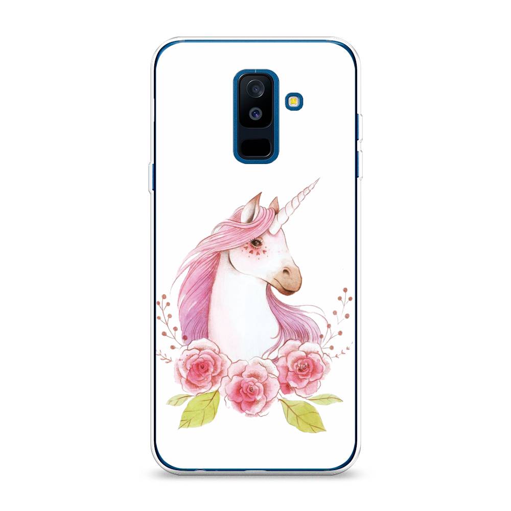 

Чехол на Samsung Galaxy A6 Plus "Единорог цветы", Белый;розовый;серый, 26050-1