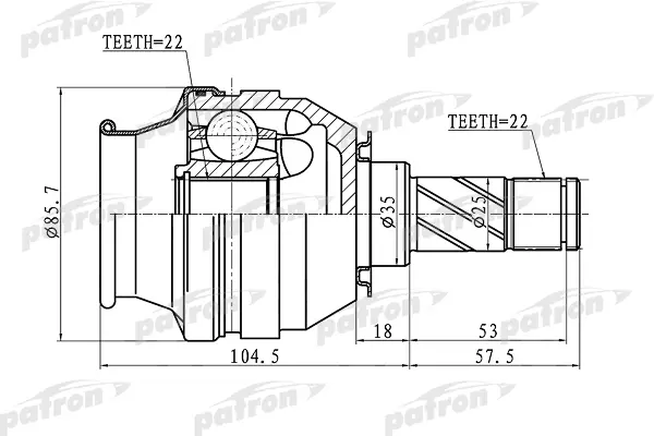 

ШРУС внутренний 22x35x22 OPEL ASTRA H 04- PATRON PCV1058