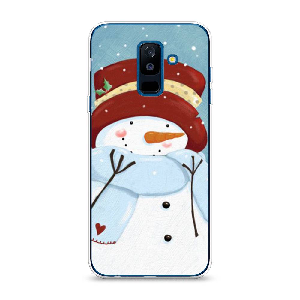 

Чехол на Samsung Galaxy A6 Plus "Застенчивый снеговик", Голубой;белый;красный, 26050-5