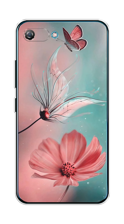 

Чехол на Itel A25/A35 "Бабочка и цветок", Голубой;розовый, 3200950-1