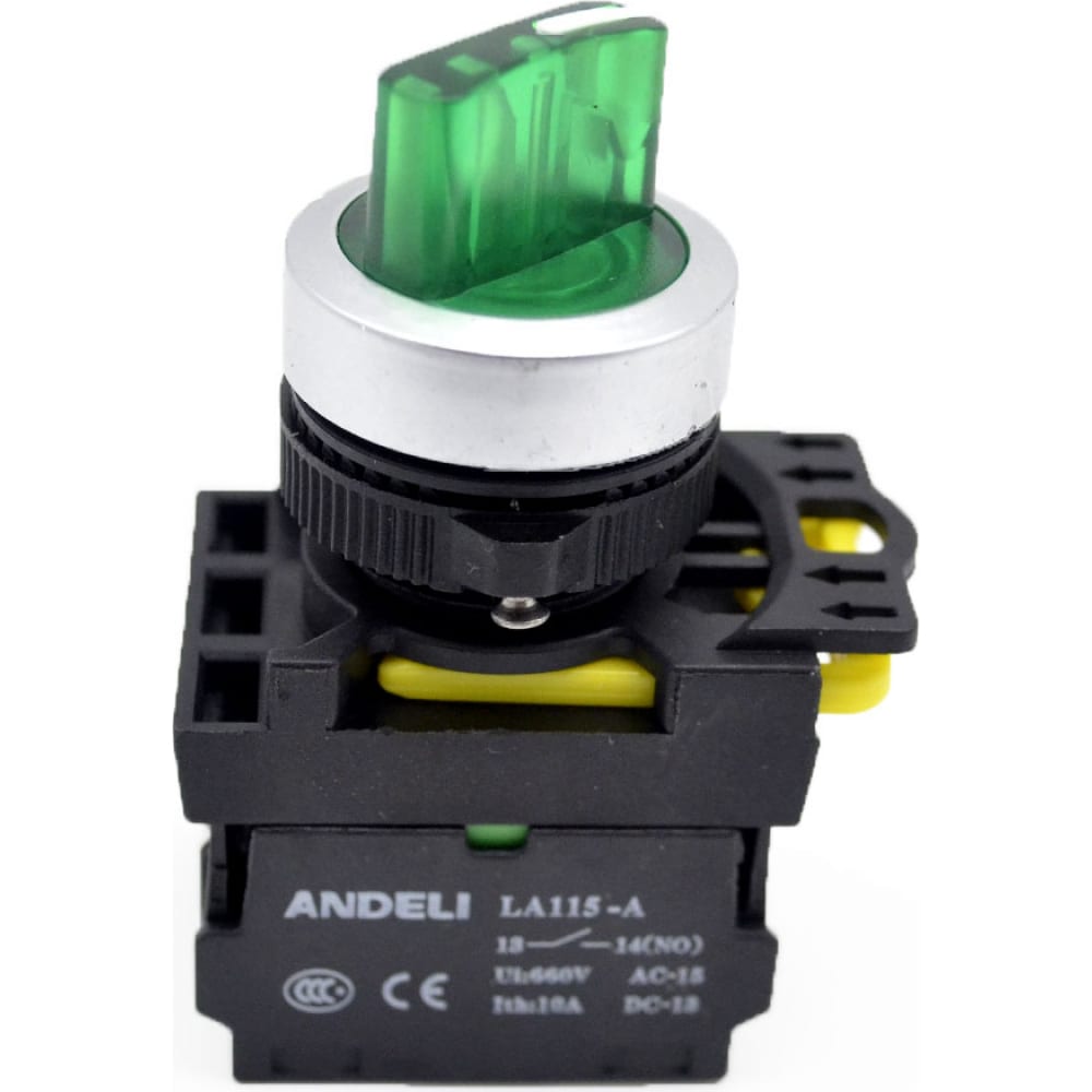 Переключатель ANDELI LA115-A5-11XD/G с подсветкой, с фиксацией, зеленый, LED, 220В ADL10-2