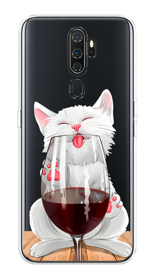 

Чехол на Oppo A5/A9 2020 "Кот с бокалом", Прозрачный;белый;красный, 251950-1