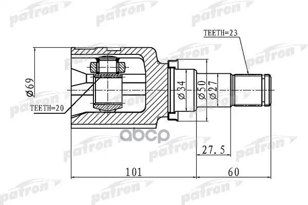 

ШРУС внутренний 23x34x20 TOYOTA YARIS (JPP) KSP90 05- PATRON PCV1458