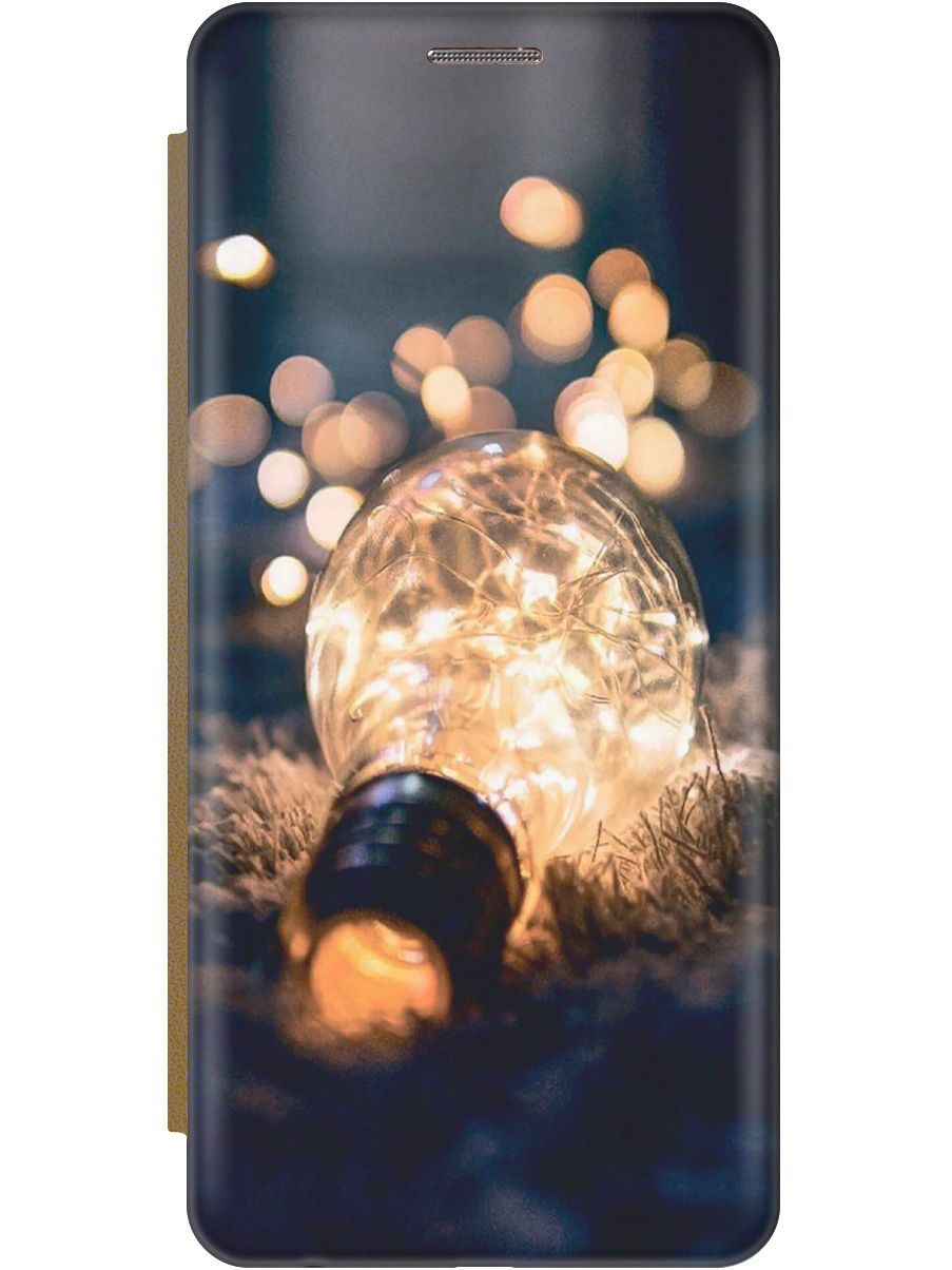 

Чехол-книжка на Huawei Y7 (2019) "Гирлянда в лампочке" золотистый, Желтый;серый, 9211