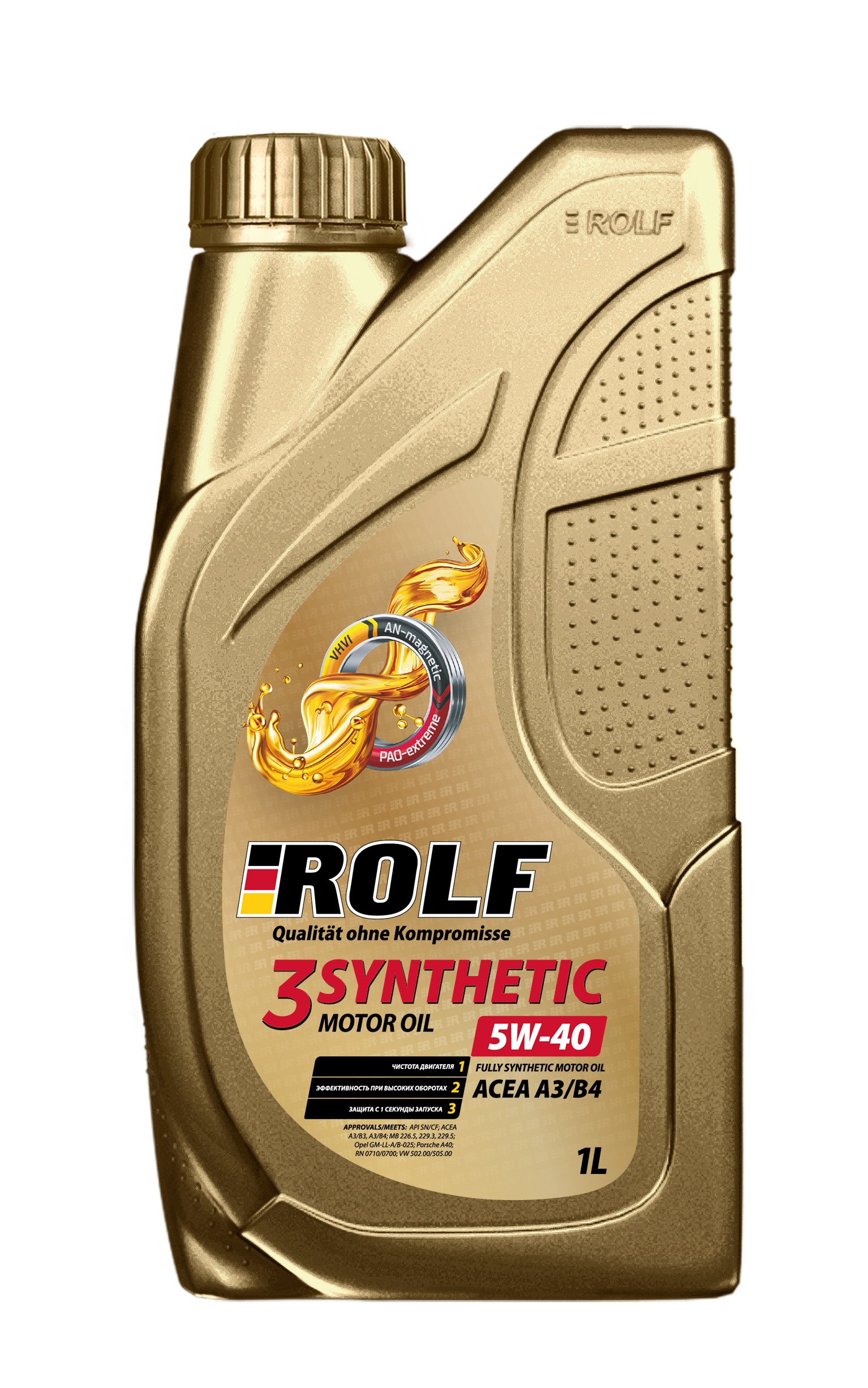 Моторное масло ROLF 3-SYNTHETIC 5W-40, ACEA A3/B4 Синтетическое 1 л пластик