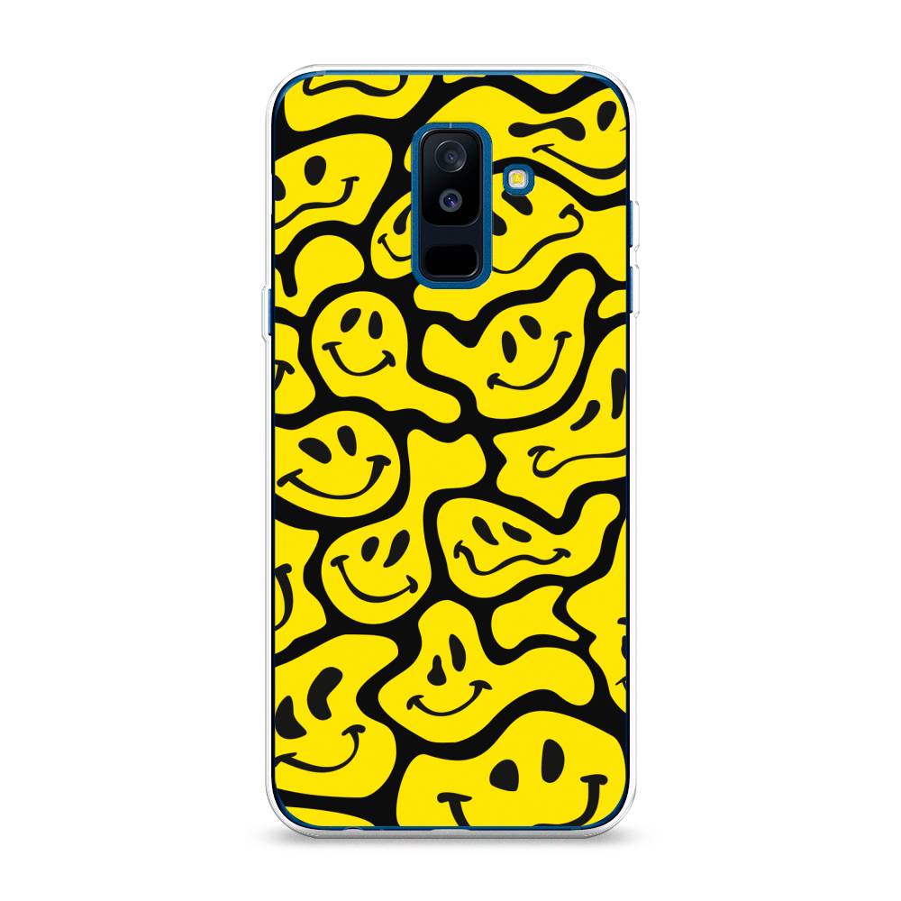 

Чехол на Samsung Galaxy A6 Plus "Расплывчатые смайлики желтые", Черный;желтый, 26050-6