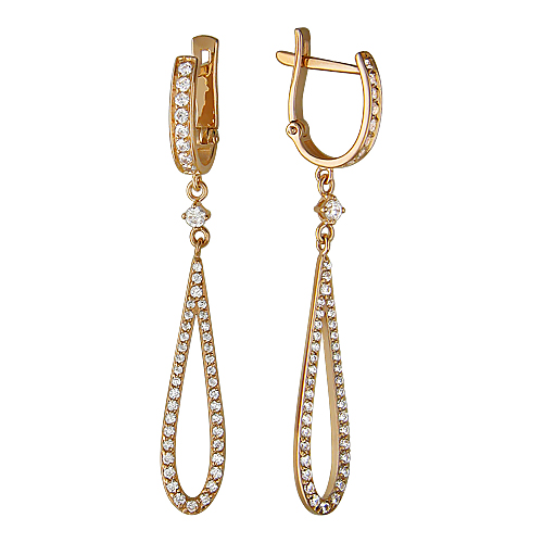 

Серьги подвески из красного золота Эстет 01С115599, фианит, 01С115599