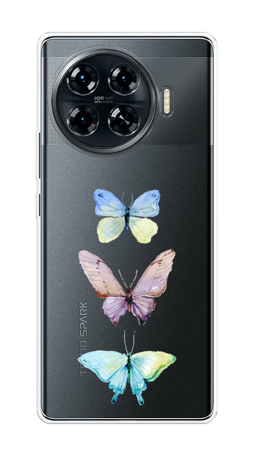 

Чехол на Tecno Spark 20 Pro Plus "Акварельные бабочки", Бирюзовый;розовый, 305050-1