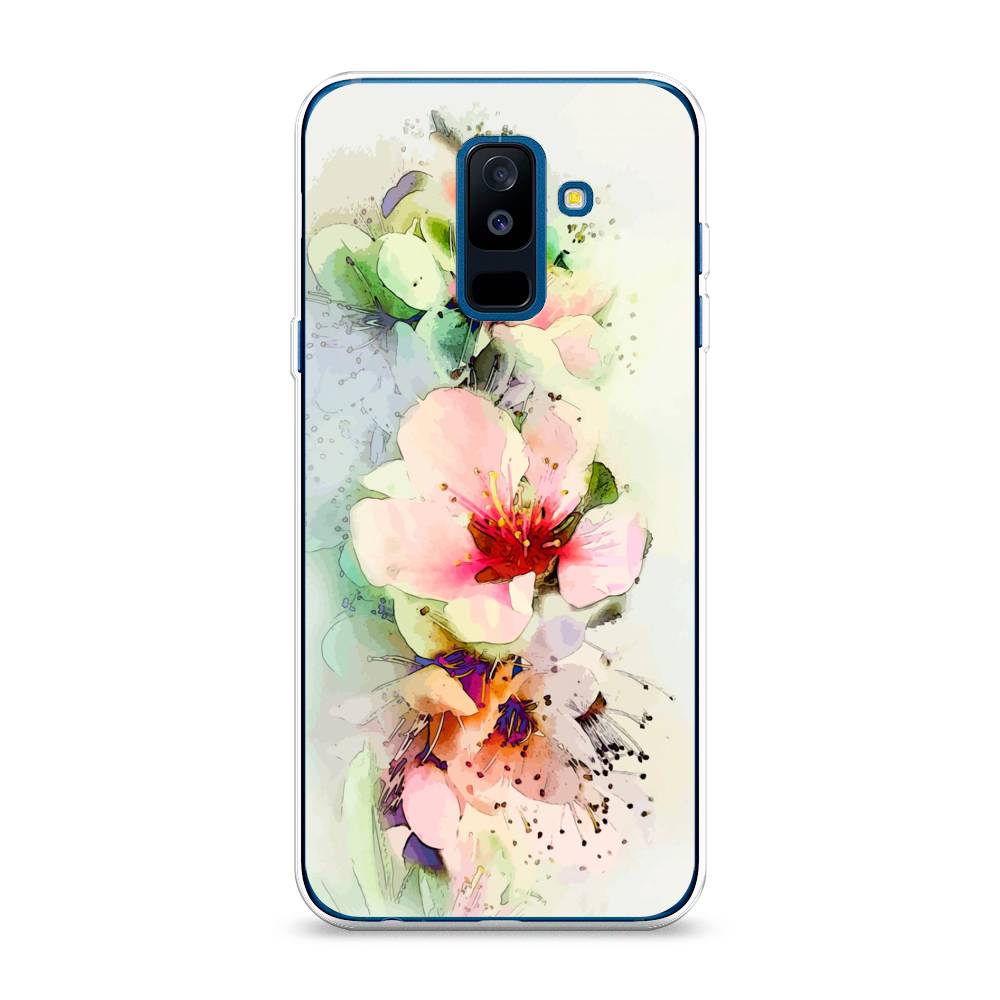 

Чехол на Samsung Galaxy A6 Plus "Нежные цветы", Зеленый;розовый, 26050-2