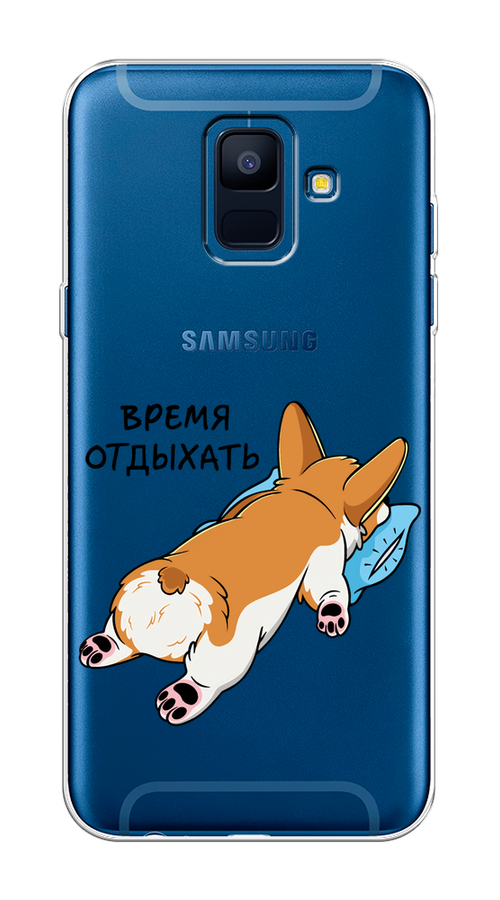 

Чехол на Samsung Galaxy A6 "Корги отдыхает", Черный;коричневый;голубой, 25950-1
