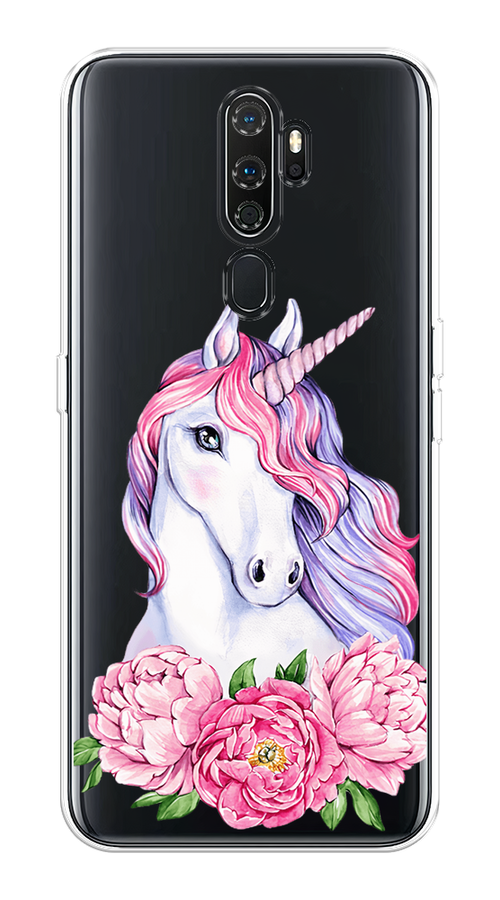 

Чехол на Oppo A5/A9 2020 "Единорог с пионами", Розовый;белый;зеленый, 251950-1