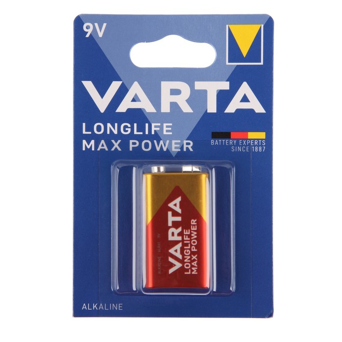 

Батарейка алкалиновая Varta LONGLIFE MAX POWER, 6LR61-1BL, 9В, крона, блистер, 1 шт.