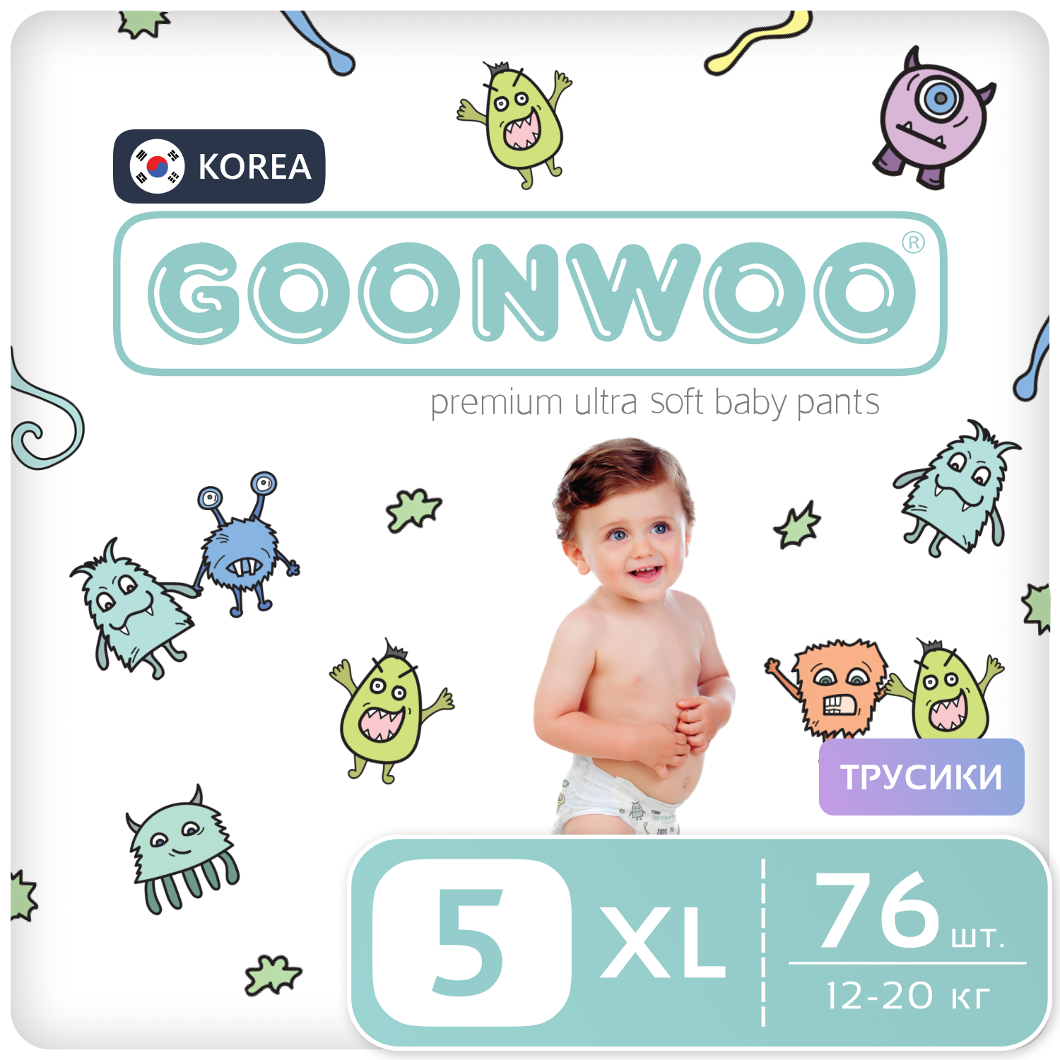 фото Подгузники-трусики goonwoo размер 5, xl (12 - 20 кг), 76 шт.