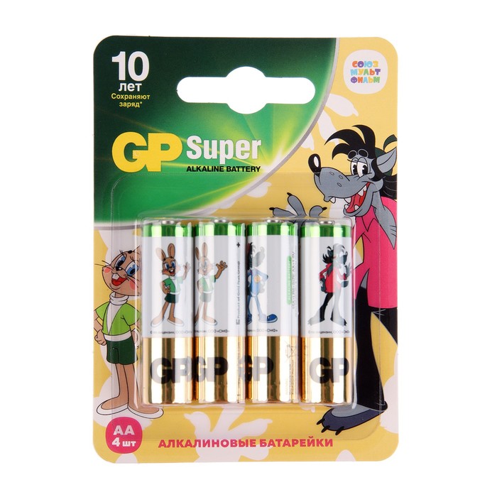 

Батарейка алкалиновая GP Super «Ну, погоди!», AA, LR6-4BL, 1.5В, блистер, 4 шт.