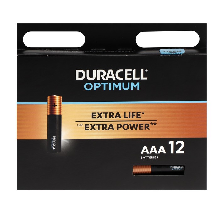 

Батарейка алкалиновая Duracell OPTIMUM, AAA, LR03-12BL, 1.5В, блистер, 12 шт.